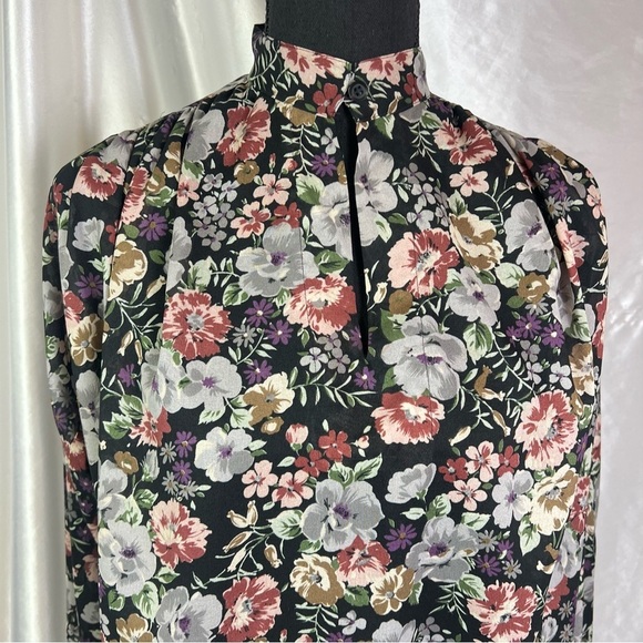 Vintage Sheer Black Floral Button-Up Tie Front Blouse 2X/3X Romantic Cottagecore - Picture 5 of 14